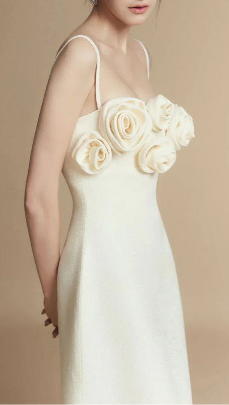 A-Linien-Midikleid aus Leinen-Viskose mit Blumenapplikation