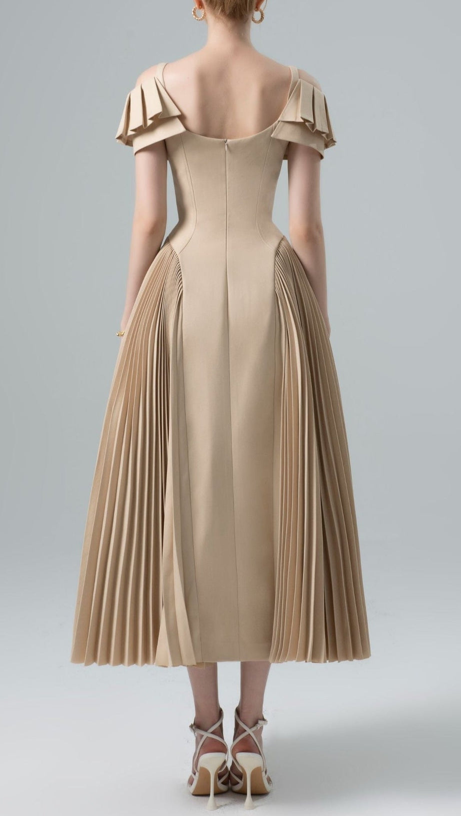mandy Khaki Sapphi Off-shoulder Midi Dress