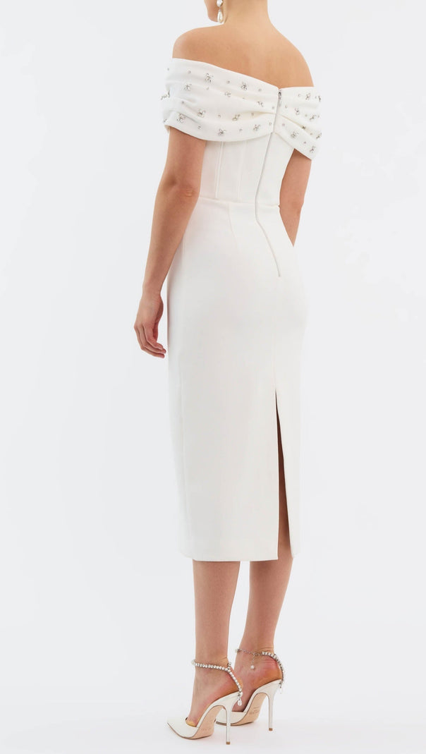 AIIZIE OFF SHOULDER CRYSTAL EMBELLISHED MIDI DRESS - product image