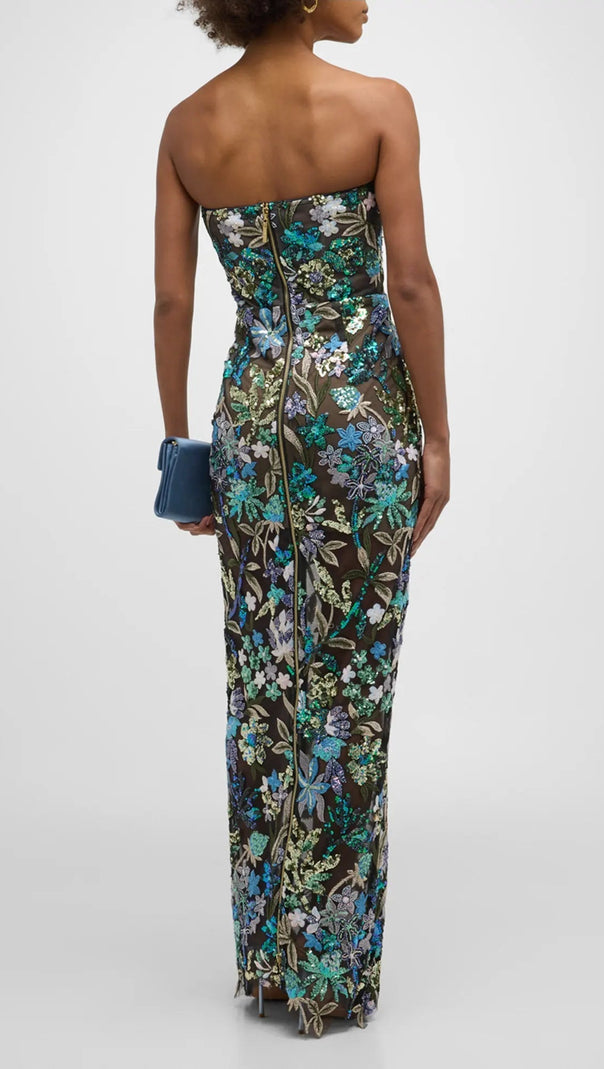 AIIZIE STRAPLESS FLORAL-EMBELLISHED COLUMN GOWN - product image