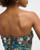 STRAPLESS FLORAL-EMBELLISHED COLUMN GOWN