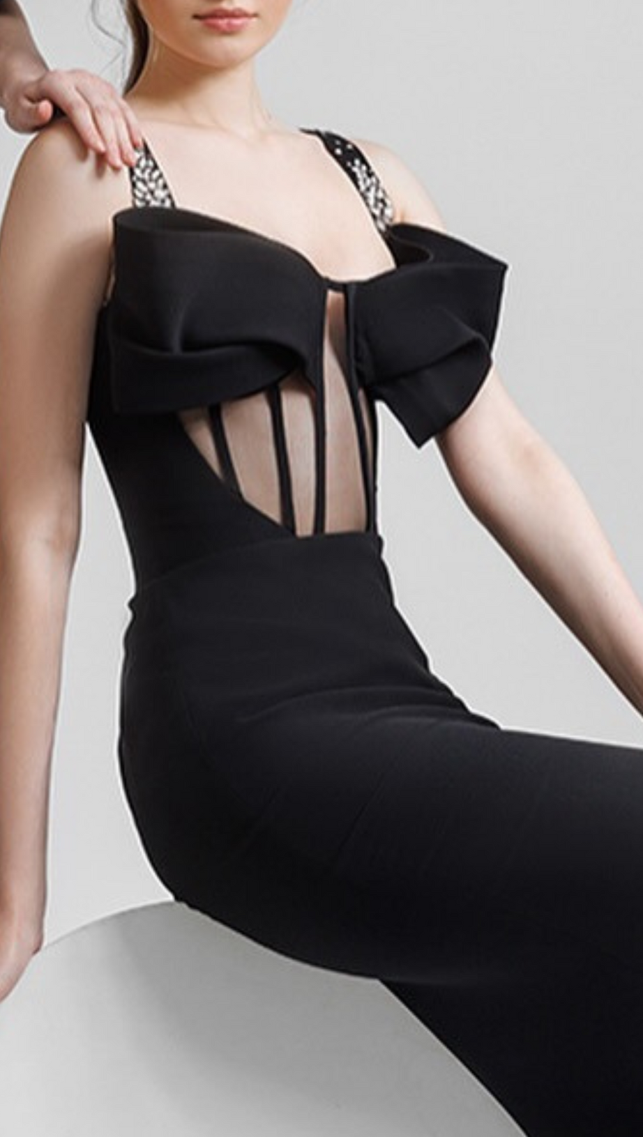 DANCIS SEE-THROUGH CORSET MAXI DRESS - BLACK