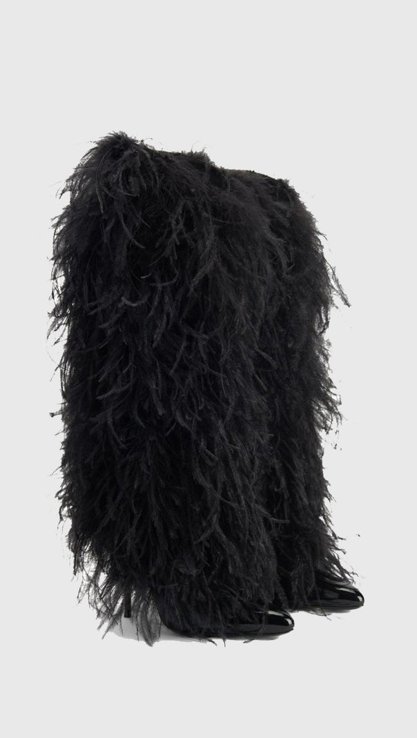 AIIZIE DANICA FEATHER KNEE-HIGH BOOTS - BLACK - product image