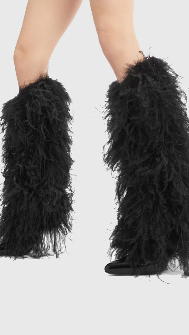 AIIZIE DANICA FEATHER KNEE-HIGH BOOTS - BLACK - product image