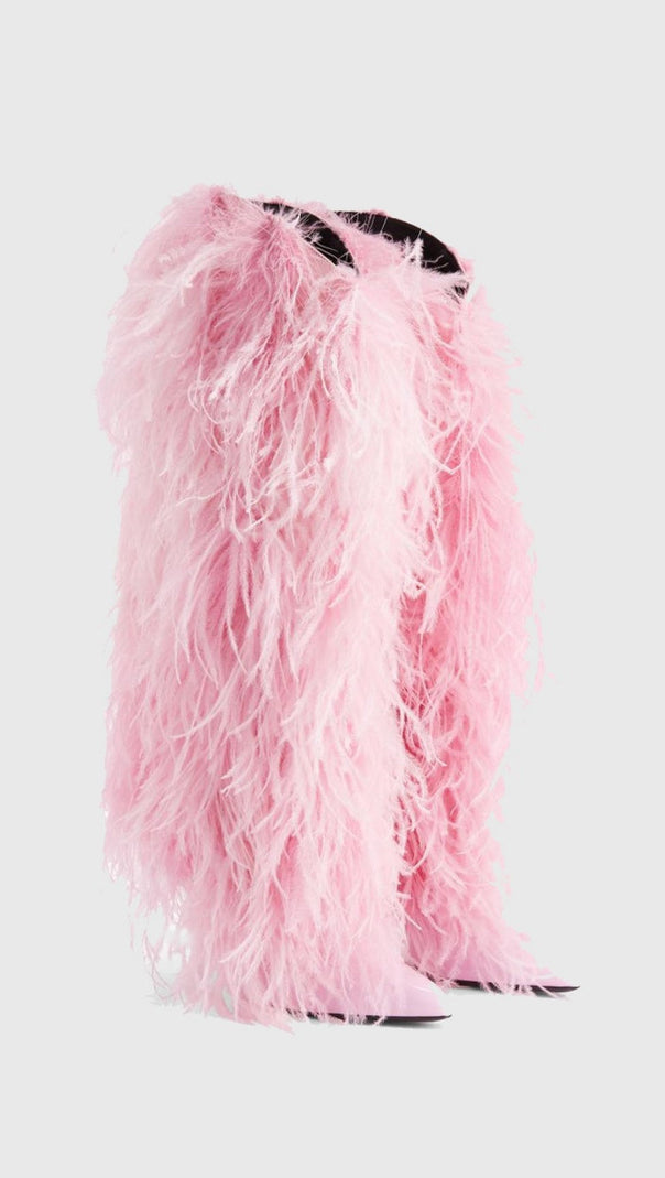 AIIZIE DANICA FEATHER KNEE-HIGH BOOTS - PINK - product image