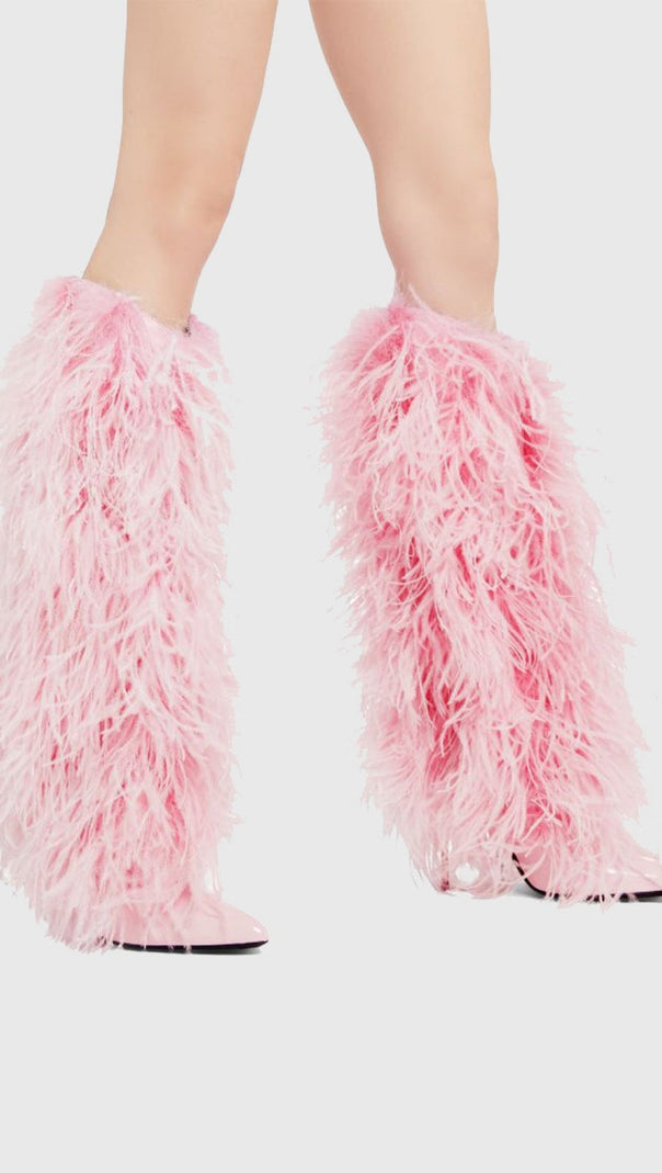 AIIZIE DANICA FEATHER KNEE-HIGH BOOTS - PINK - product image