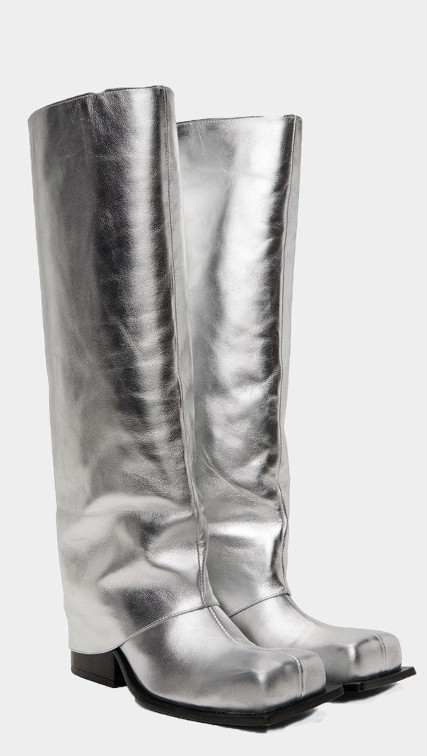 AIIZIE DANIKA CHUNKY HEEL METALLIC TROUSER BOOTS - SILVER - product image