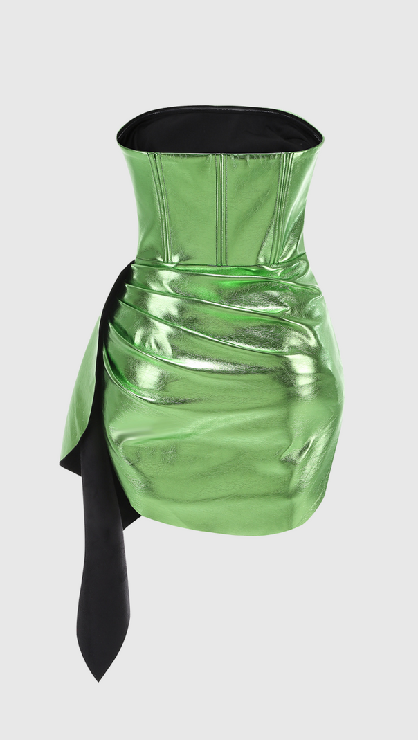 JENNIFER STRAPLESS RUCHED MINI DRESS IN GREEN