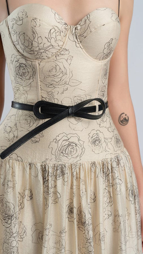 FLORAL PRINT FLARED SILHOUETTE MAXI DRESS