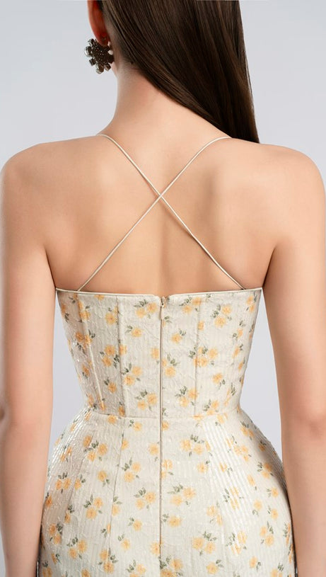 PRINT EMBROIDERY MAXI DRESS IN BEIGE