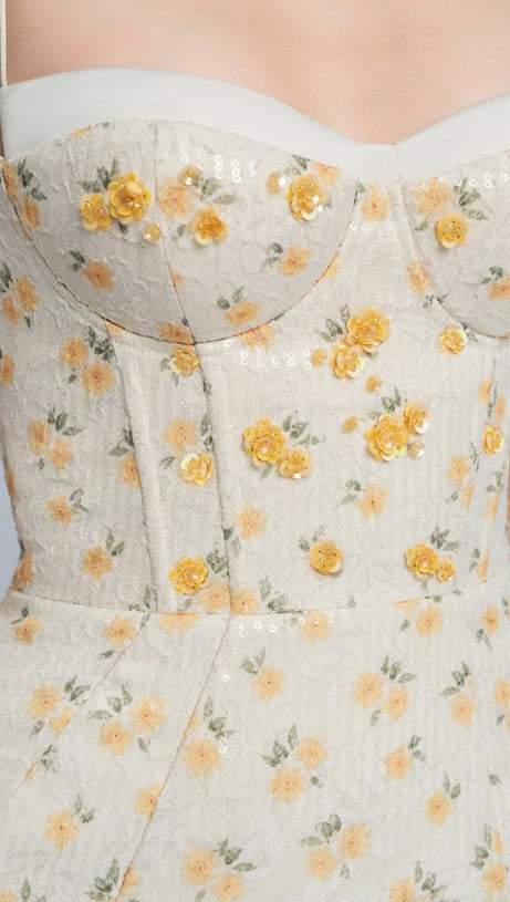 PRINT EMBROIDERY MAXI DRESS IN BEIGE