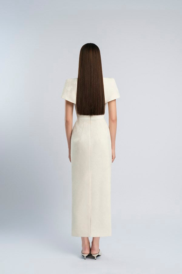 AIIZIE V-CUT NECKLINE MAXI DRESS IN BEIGE - product image