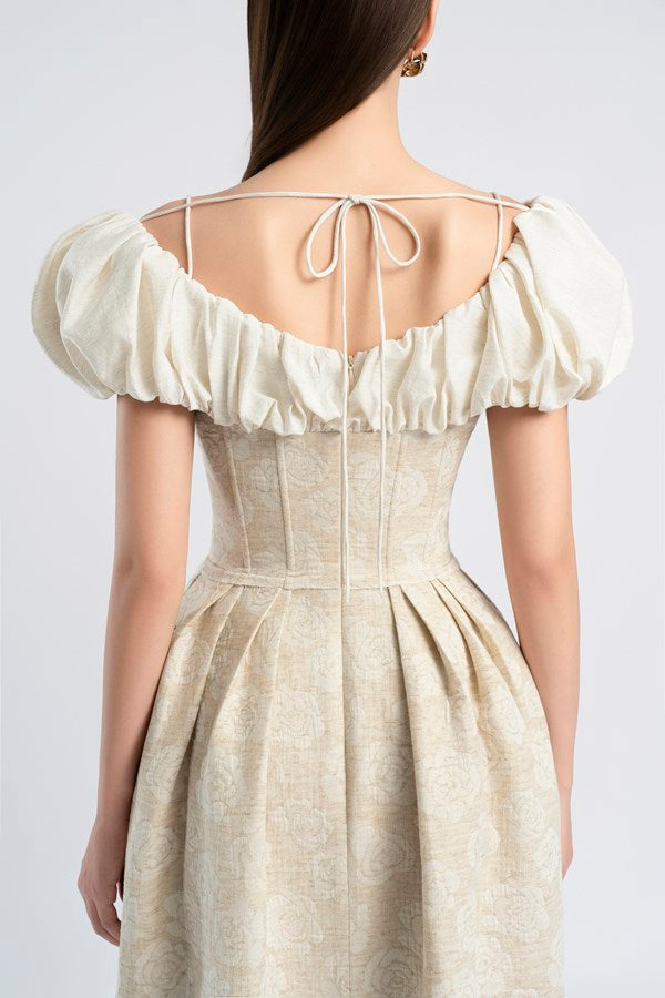 AIIZIE BOAT NECK CORSET MAXI DRESS IN BEIGE - product image