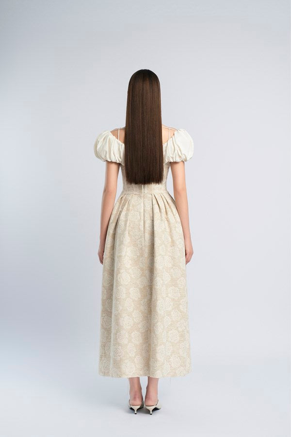 AIIZIE BOAT NECK CORSET MAXI DRESS IN BEIGE - product image