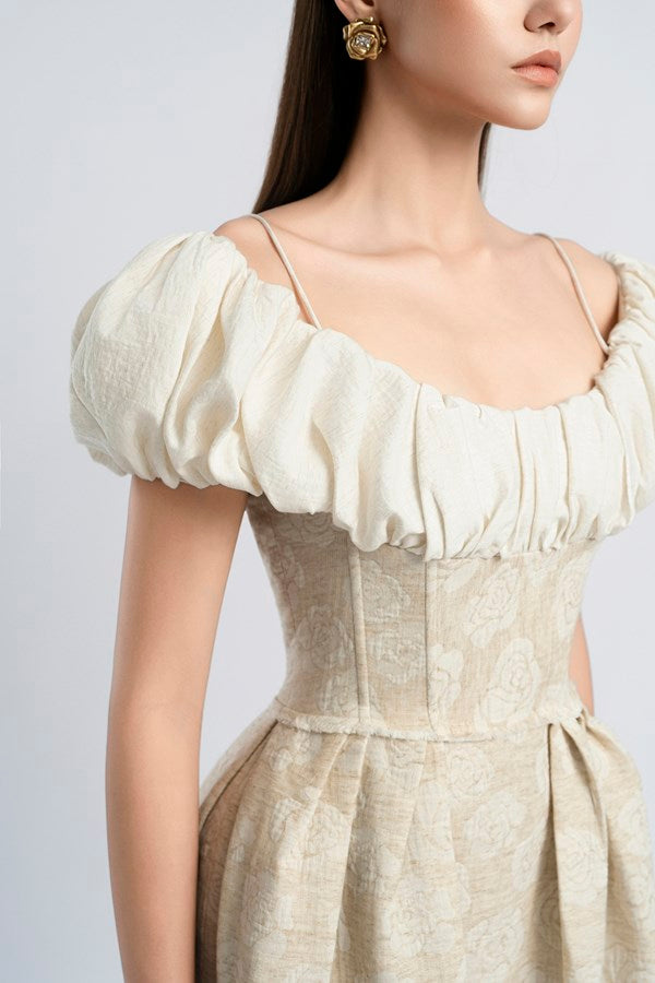 AIIZIE BOAT NECK CORSET MAXI DRESS IN BEIGE - product image