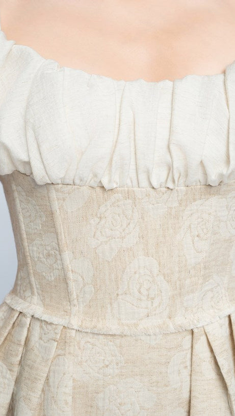 BOAT NECK CORSET MAXI DRESS IN BEIGE