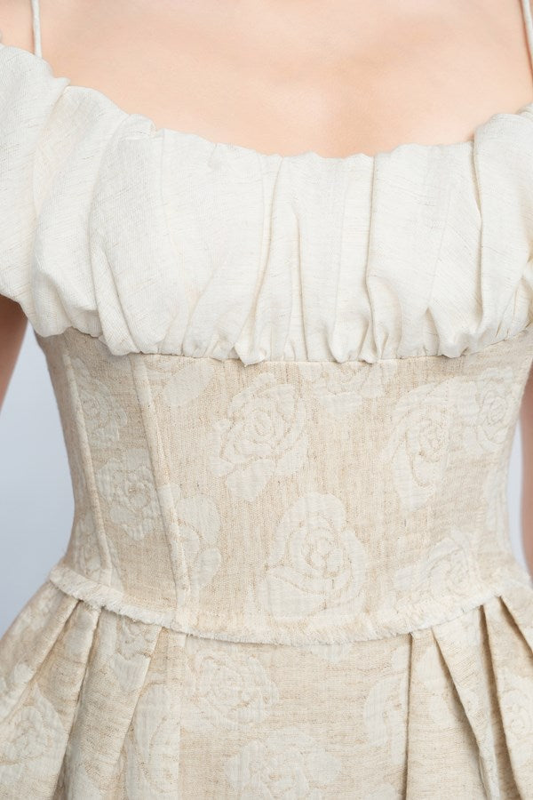 AIIZIE BOAT NECK CORSET MAXI DRESS IN BEIGE - product image
