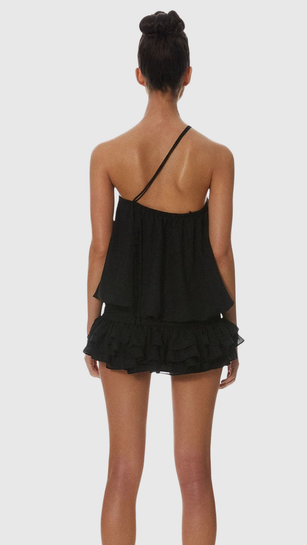 AIIZIE DELLESA FLORAL ONE SHOULDER TOP - BLACK - product image