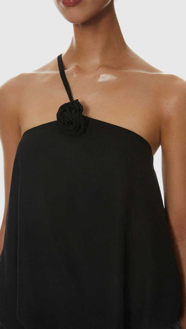 AIIZIE DELLESA FLORAL ONE SHOULDER TOP - BLACK - product image