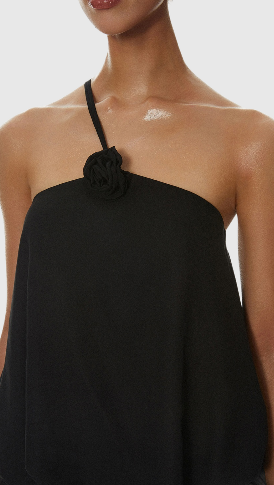 Dellesa Floral One-Shoulder-Top - Schwarz
