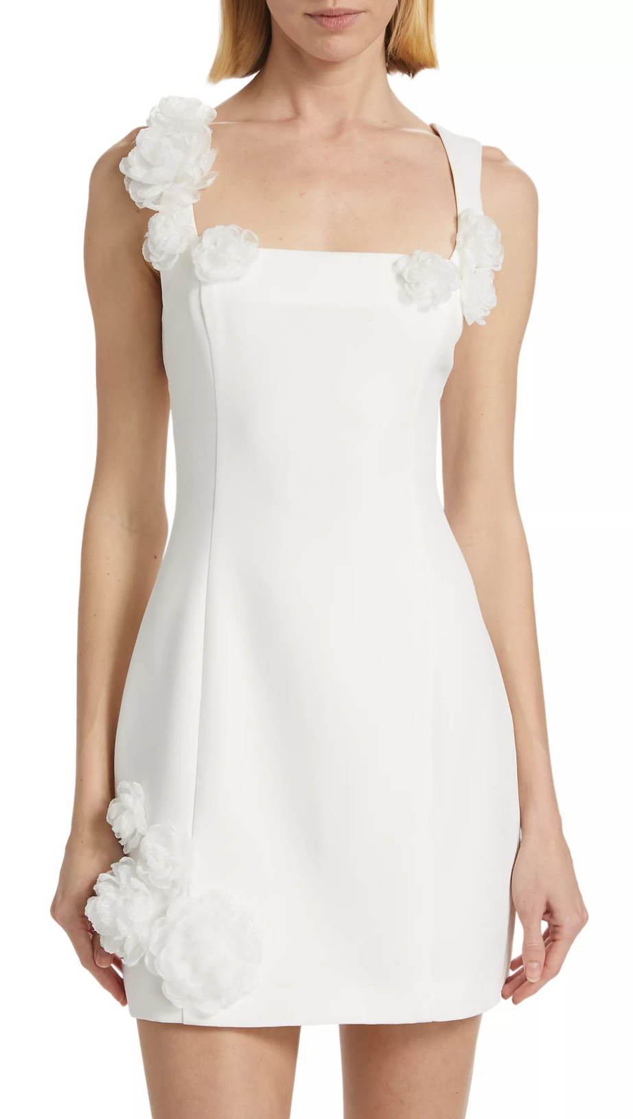 DILANNE FLORAL  APPLIQUE MINI DRESS IN WHITE