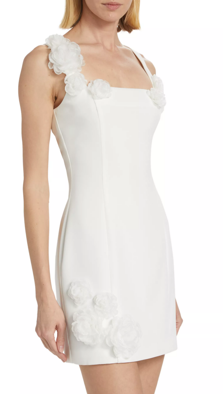 DILANNE FLORAL  APPLIQUE MINI DRESS IN WHITE