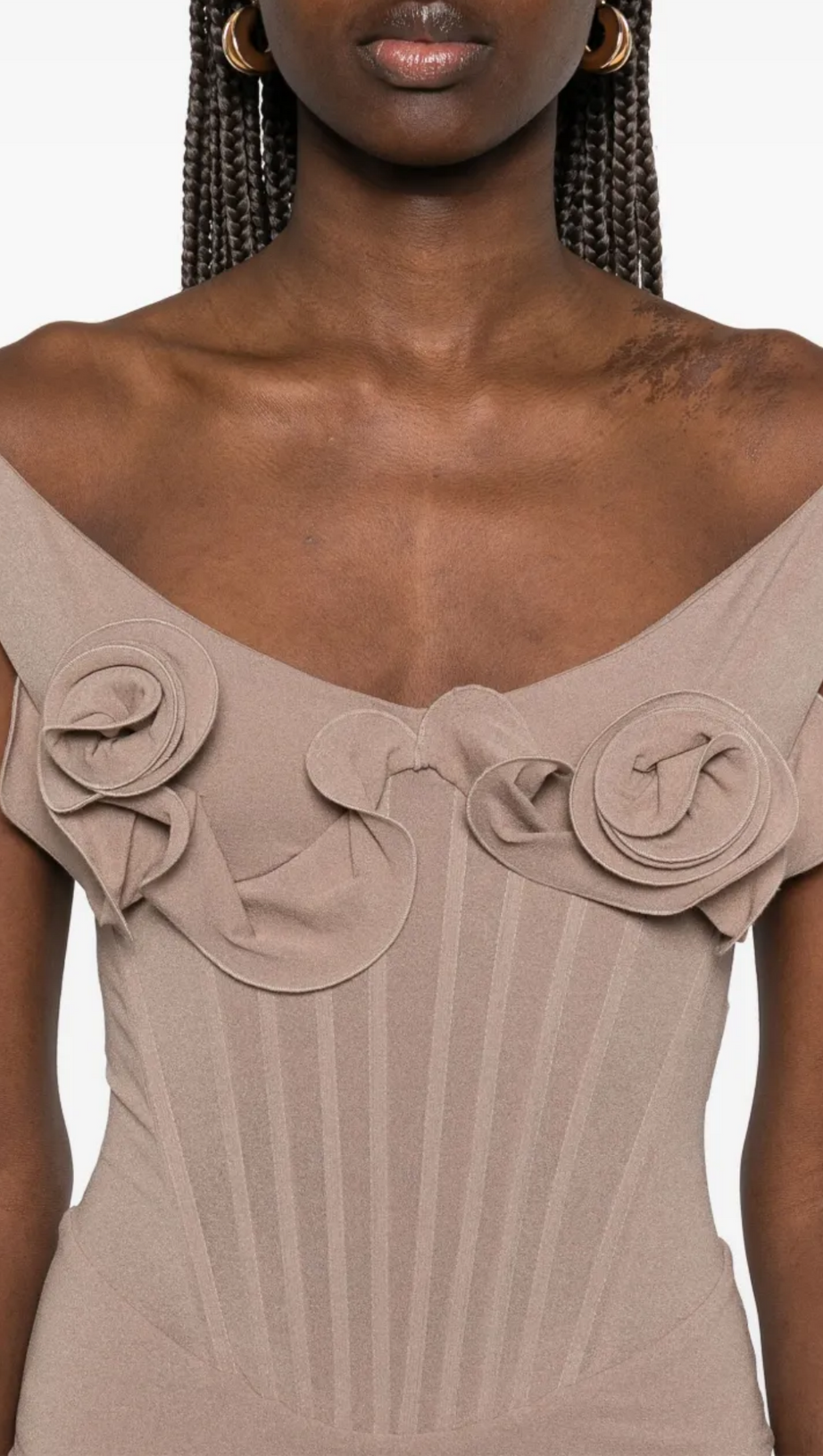 DINELLA FLORAL APPLIQUÉ CORSET MIDI DRESS IN GREY