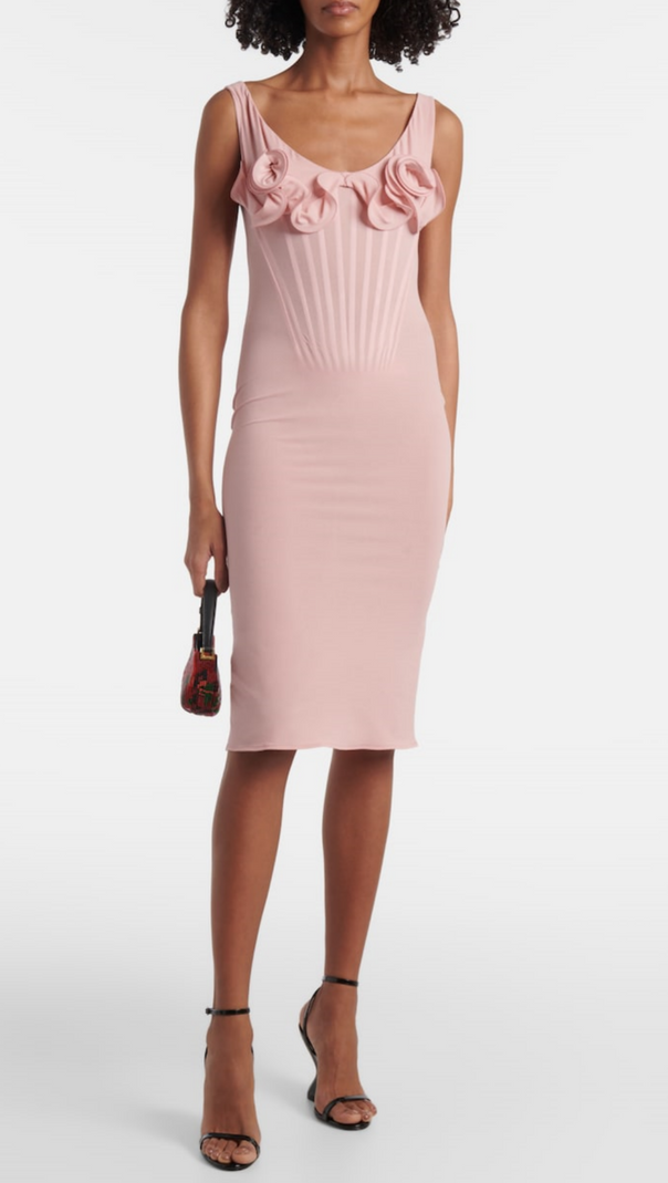 AIIZIE DINELLA FLORAL APPLIQUÉ CORSET MIDI DRESS IN PINK - product image