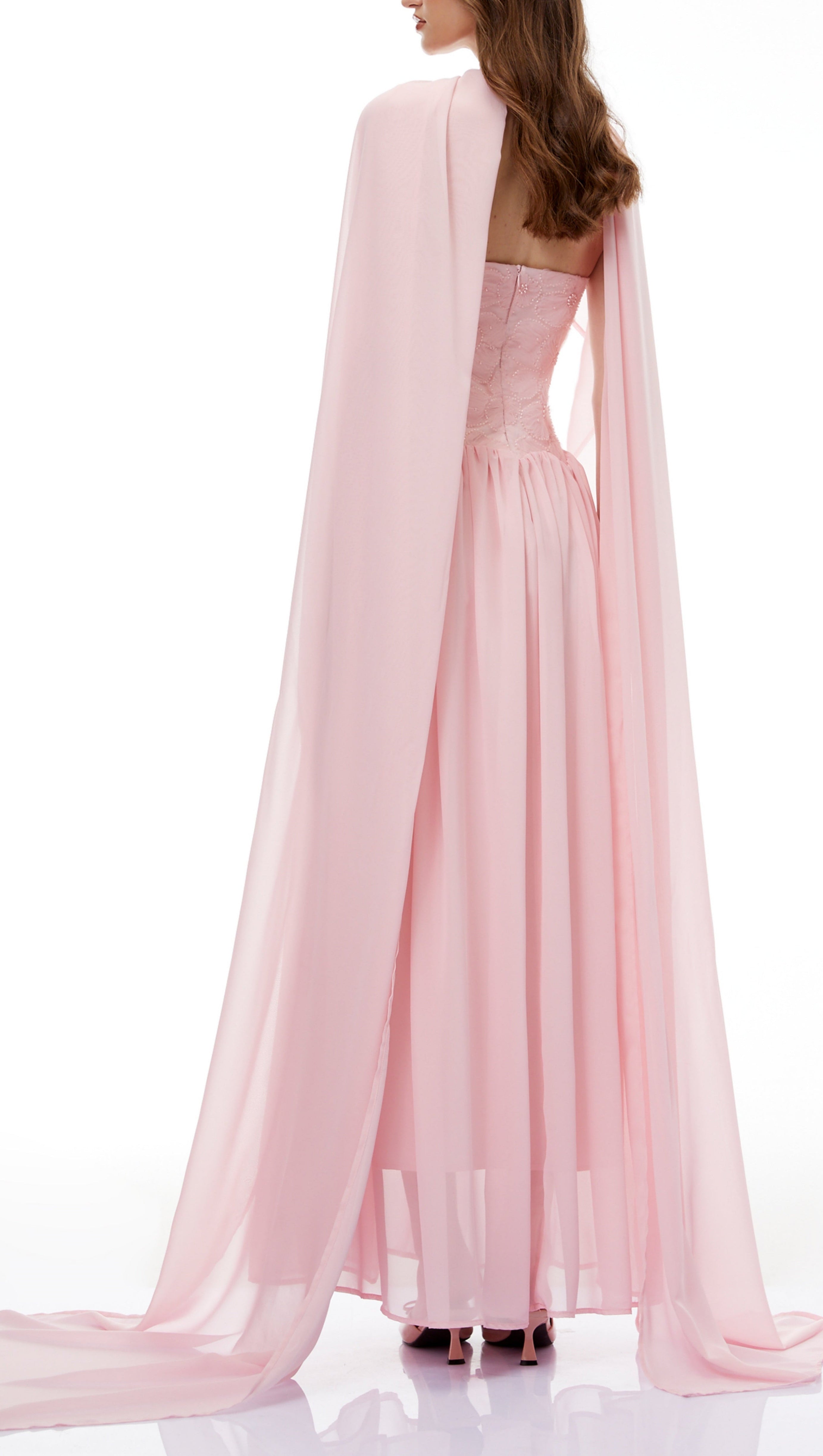 rebecca pink Floral Embroidered Pleated Maxi Dress