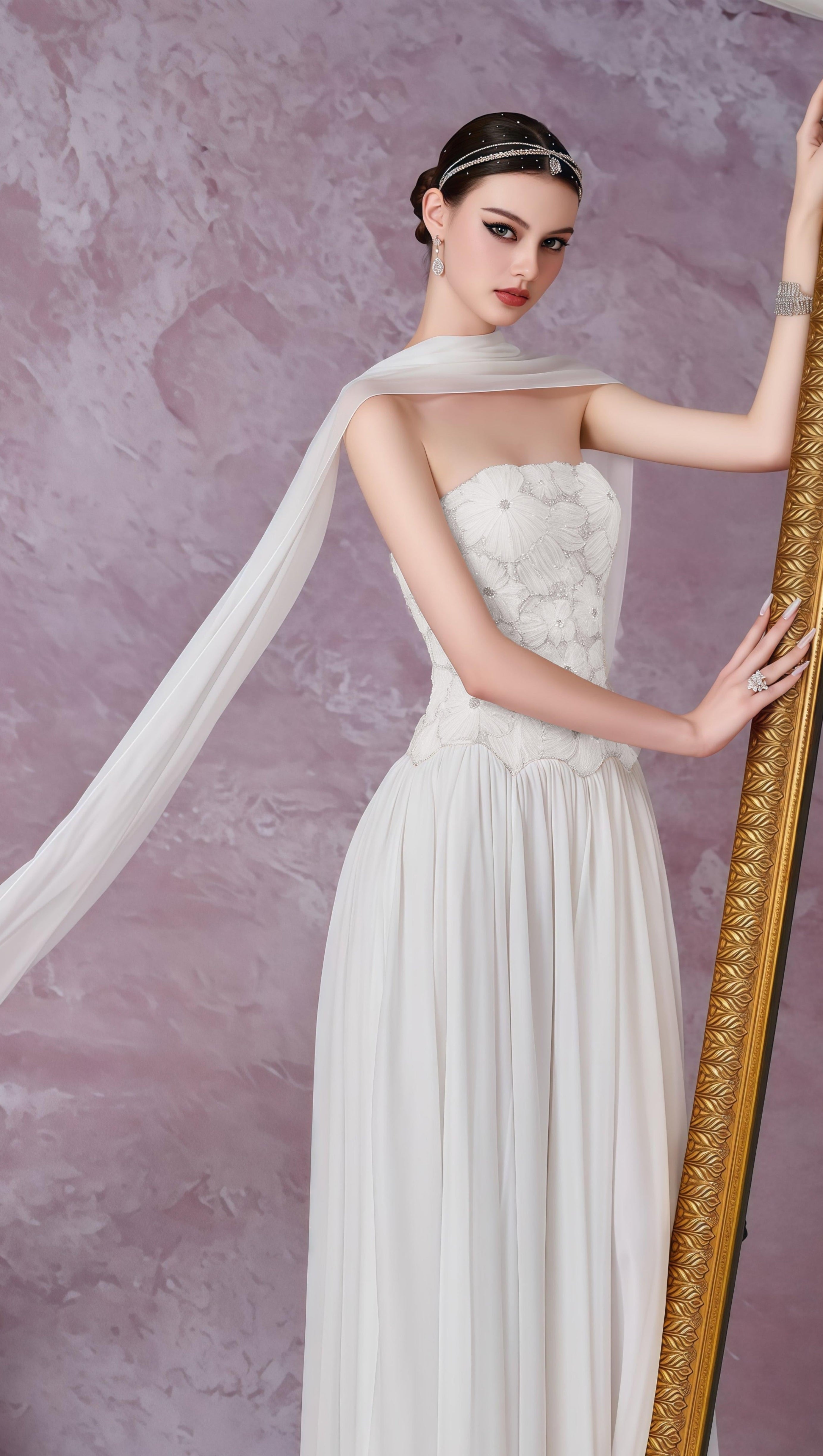 White Floral Embroidered Maxi Dress with Cape