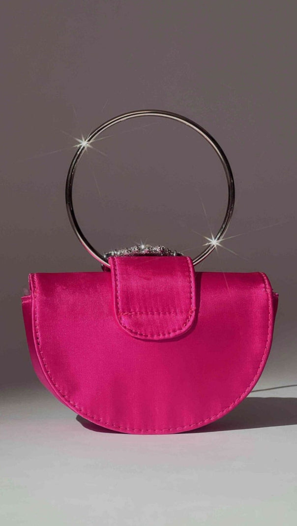 AIIZIE SATIN CRYSTAL CLUTCH IN HOT PINK - product image