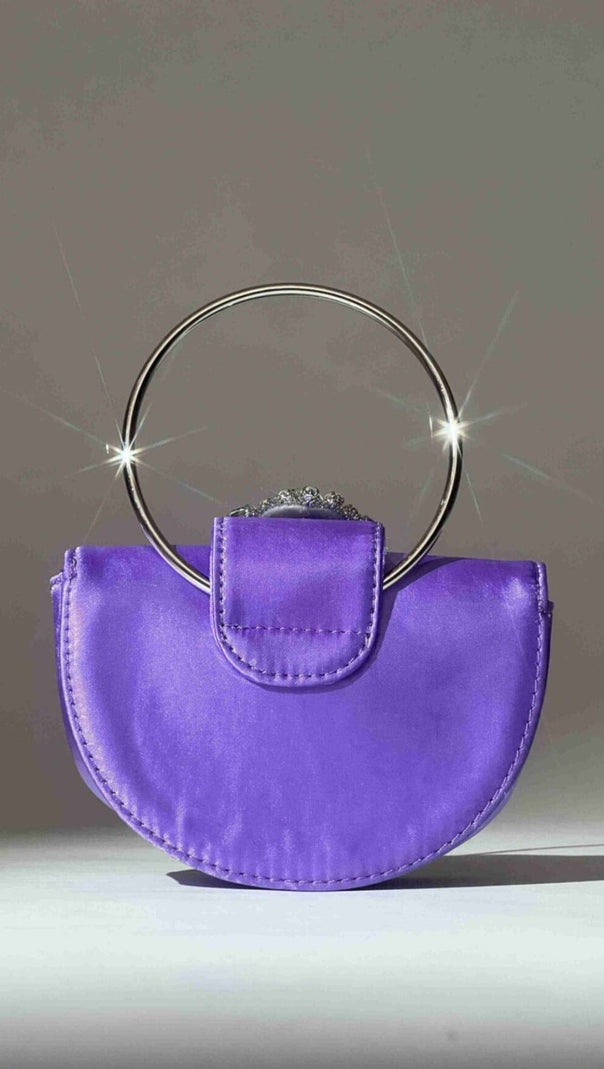 AIIZIE SATIN CRYSTAL CLUTCH IN PURPLE - product image