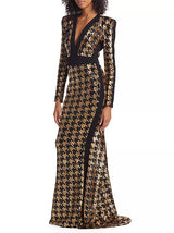 METALLIC HOUNDSTOOTH GOWN