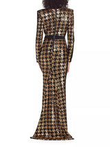 METALLIC HOUNDSTOOTH GOWN