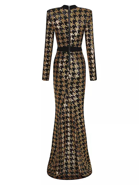 METALLIC HOUNDSTOOTH GOWN