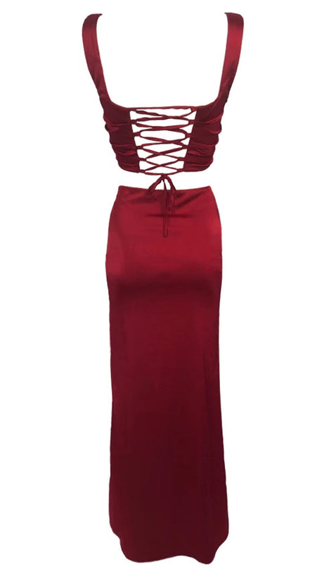 Drapiertes Korsett-Zweiteiler-Maxikleid Rot