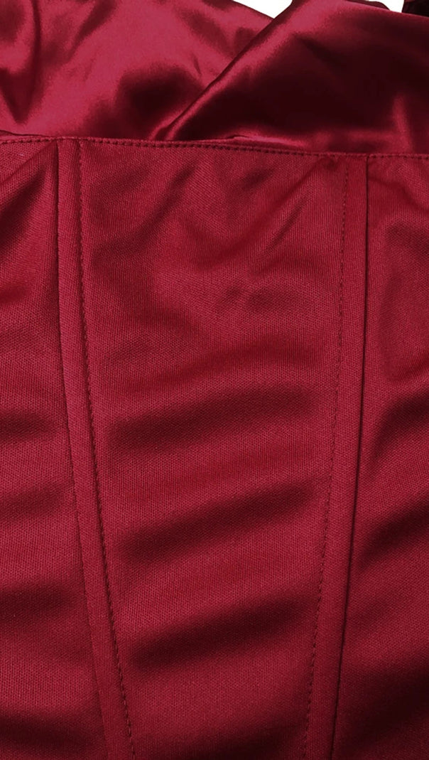 AIIZIE DRAPED CORSET TWO PIECE MAXI DRESS RED - product image