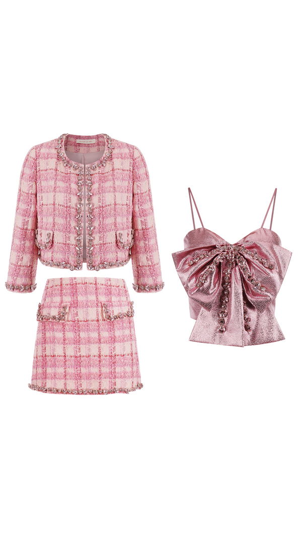 AIIZIE BOW RHINESTONE THREE-PIECE SET IN PINK - product image