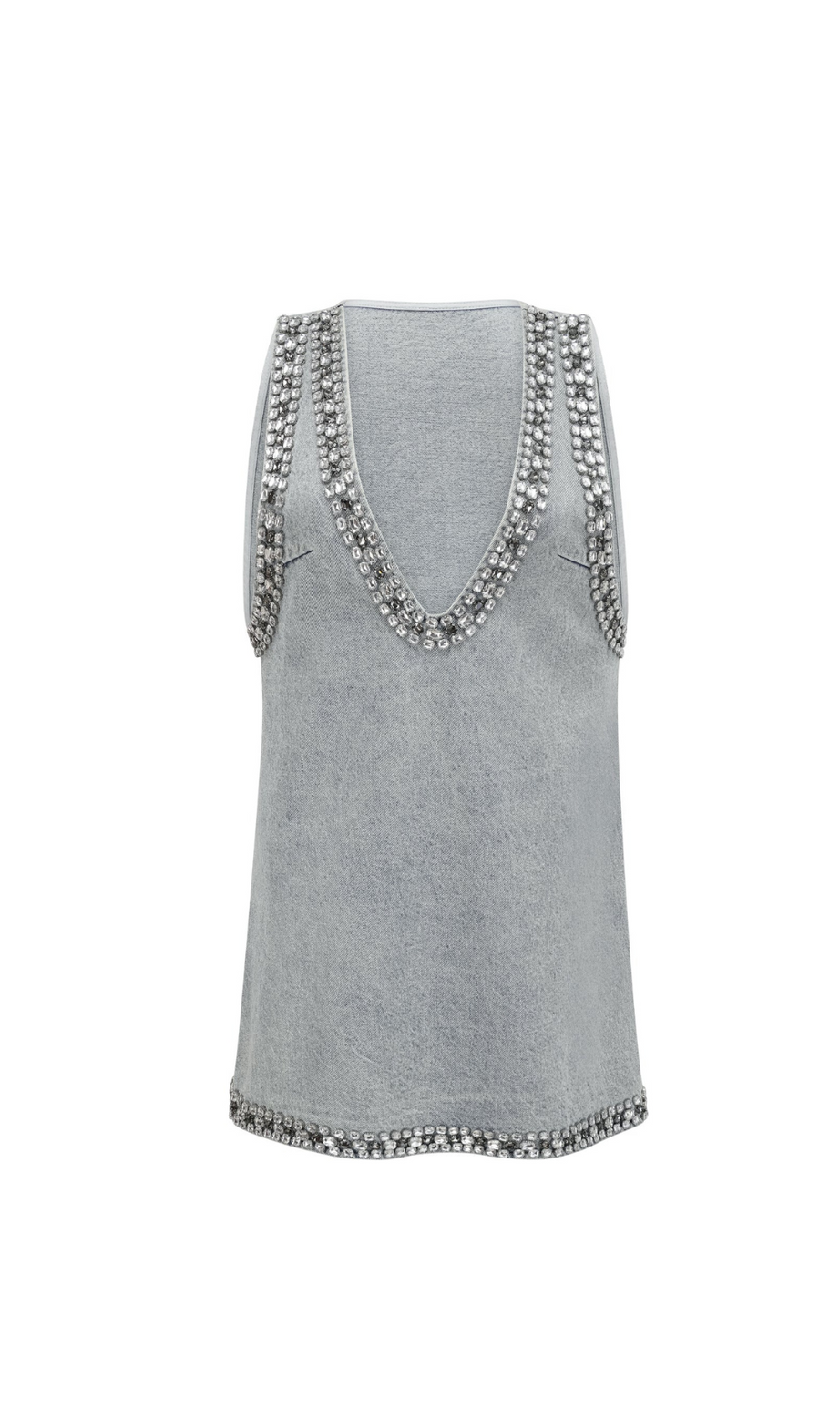 Mini abito in denim senza maniche con cristalli blu Daphné 