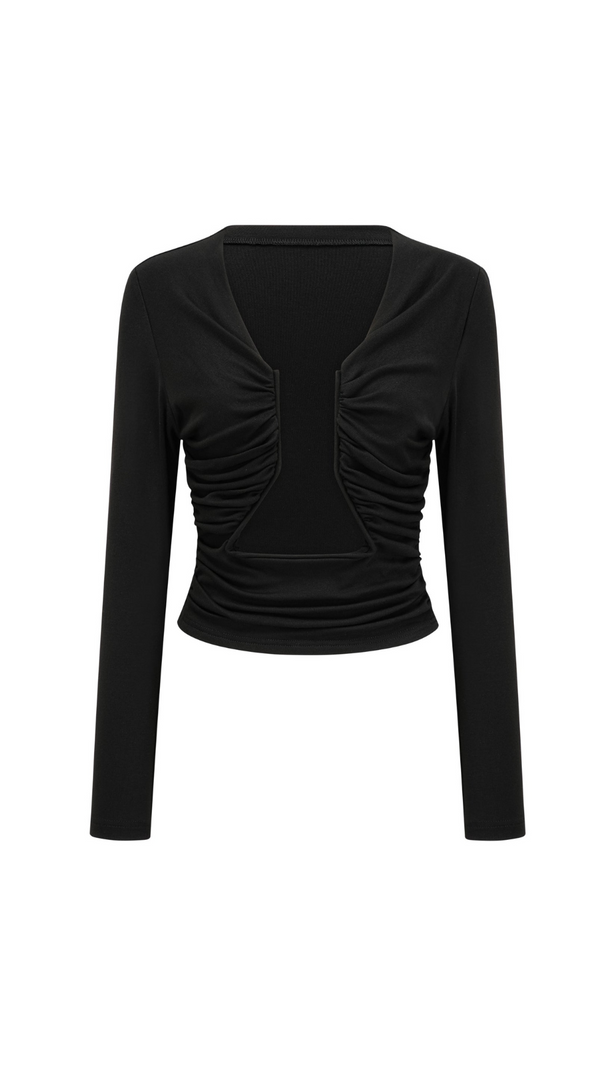 AIIZIE ANAÏS BLACK OPEN-FRONT GATHERED TOP - product image