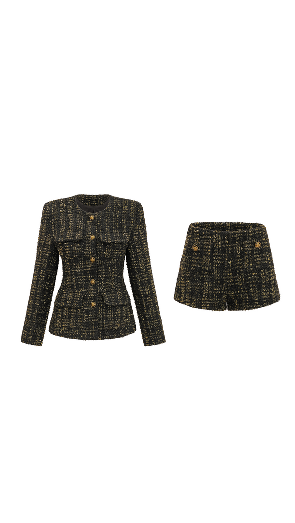 AIIZIE CLAUDINE BLACK METALLIC TWEED JACKET & SHORTS MATCHING SET - product image