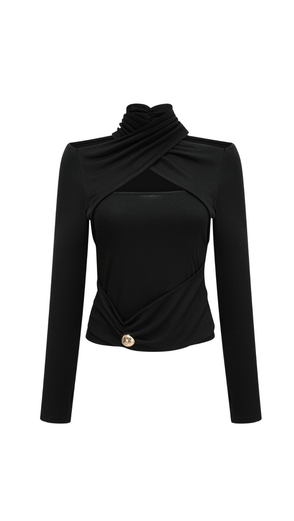 AIIZIE ODETTE BLACK RUCHED STRETCH-JERSEY TOP - product image