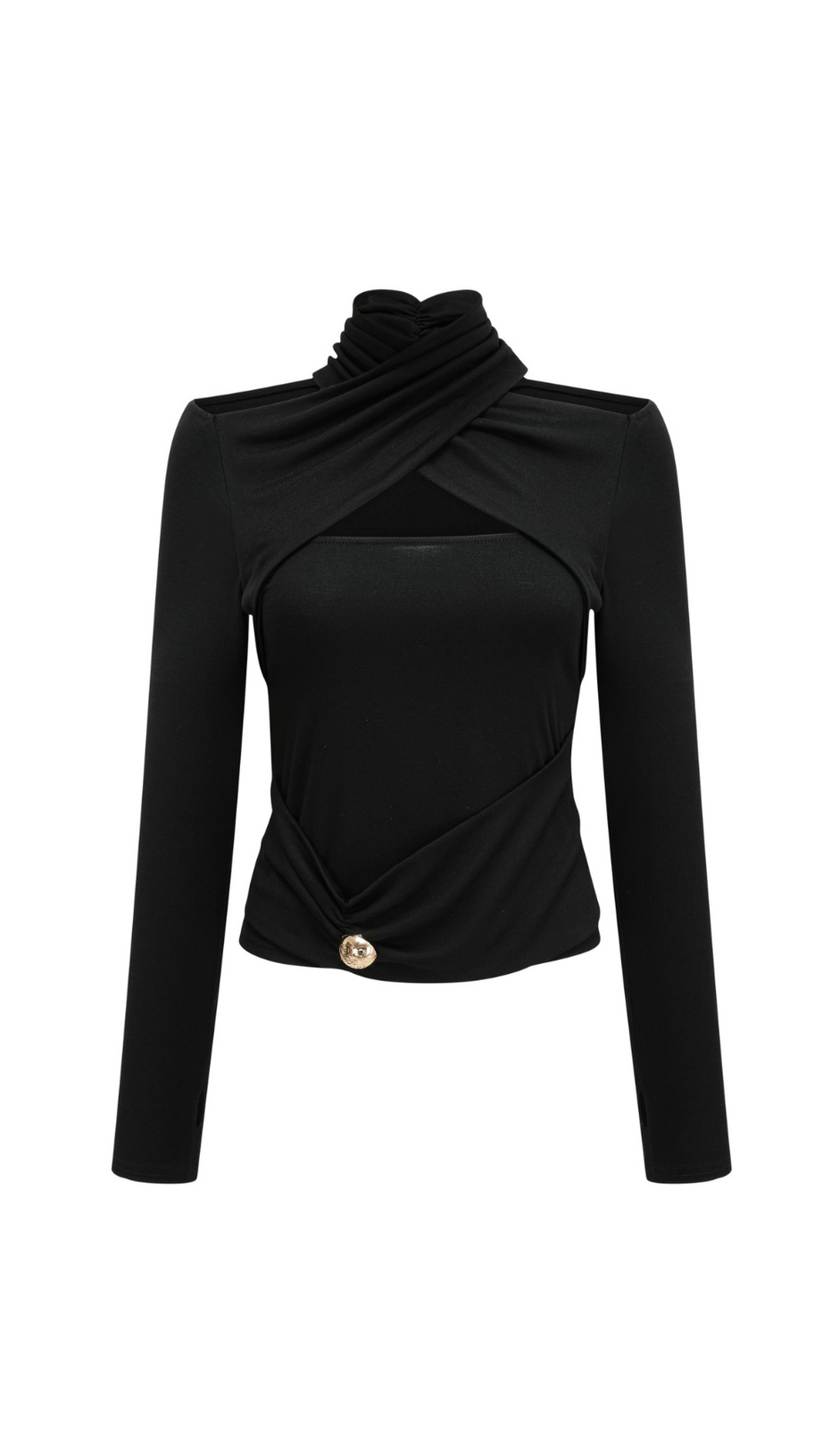 ODETTE BLACK RUCHED STRETCH-JERSEY TOP