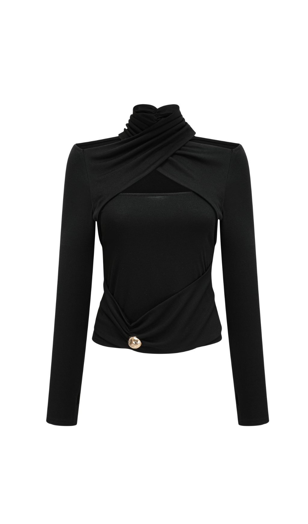 TOP IN JERSEY ELASTICIZZATO CON RUCHES NERO ODETTE