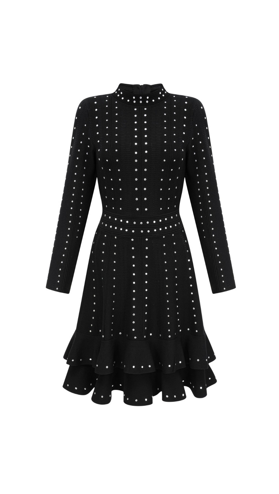 MINI ABITO IN MAGLIA CON VOLANT E DECORAZIONI NERE FABIENNE