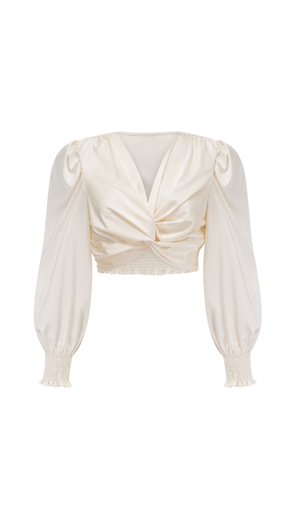 AIIZIE NOURIA WHITE FAUX-FLOWER TWIST CROPPED TOP - product image