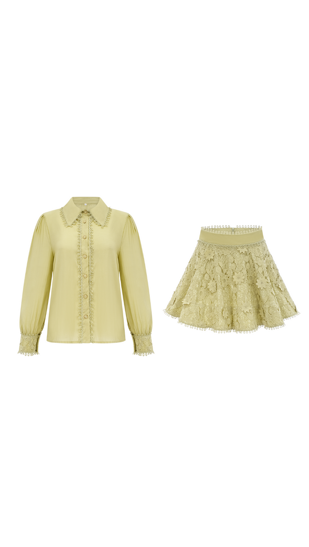 AIIZIE HÉLÈNE FLORAL EMBROIDERED SHIRT & SKIRT MATCHING SET - product image