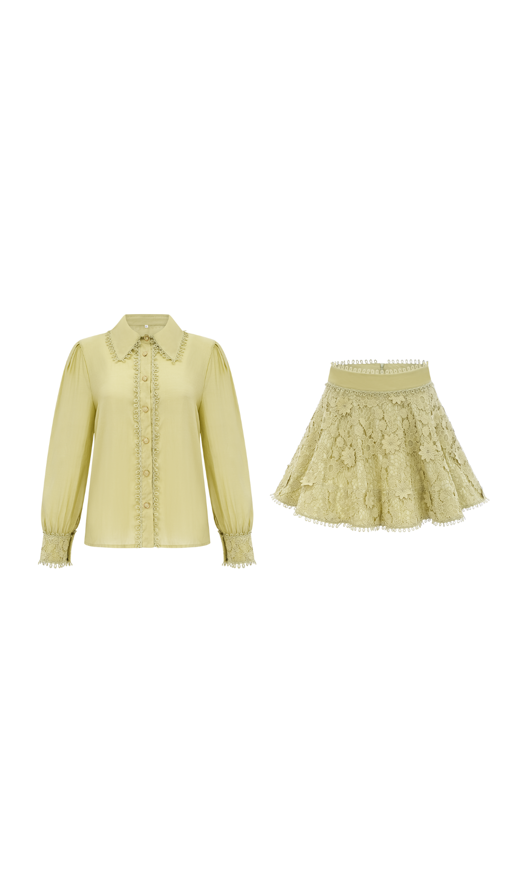 Passendes Set aus Hemd und Rock „Hélène“ mit Blumenstickerei 