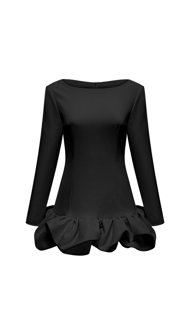 AIIZIE ELODIE BUBBLE-SKIRT MINI DRESS IN BLACK - product image