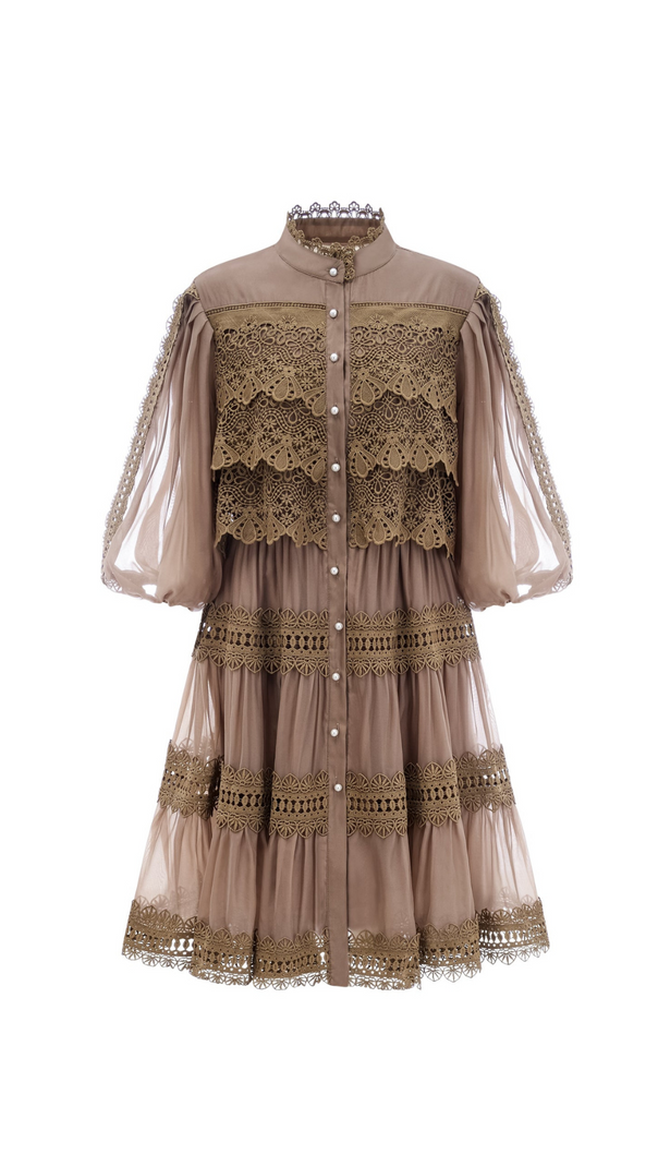 AIIZIE INÈS LACE CUT-OUT LAYERED MINI DRESS - product image